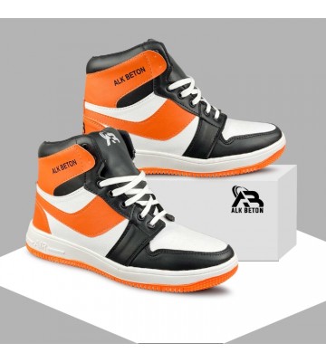 High Tops Mens Sneakers Synthetic Shoes Orange Black 